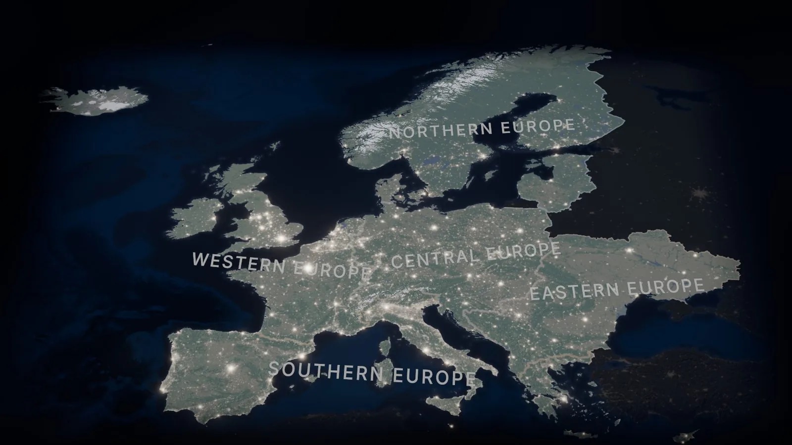 The night map split into five regions
